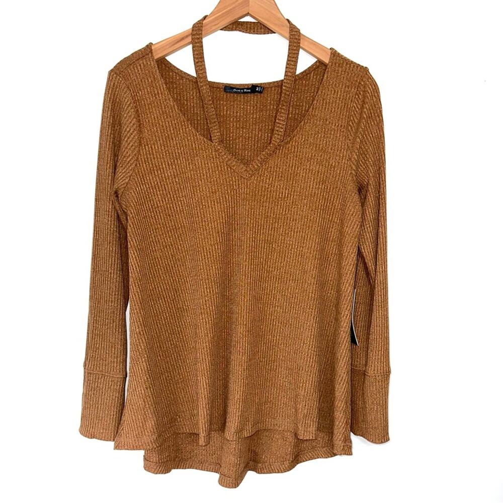 NWT Doe & Rae Camel Tan Stop & Stare Ribbed Top Size Medium